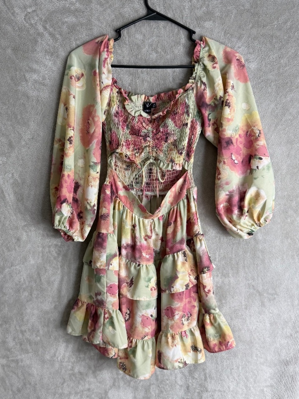 Windsor Flower Dress With Bottom Ruffle, Front Tie, and Stomach Slit